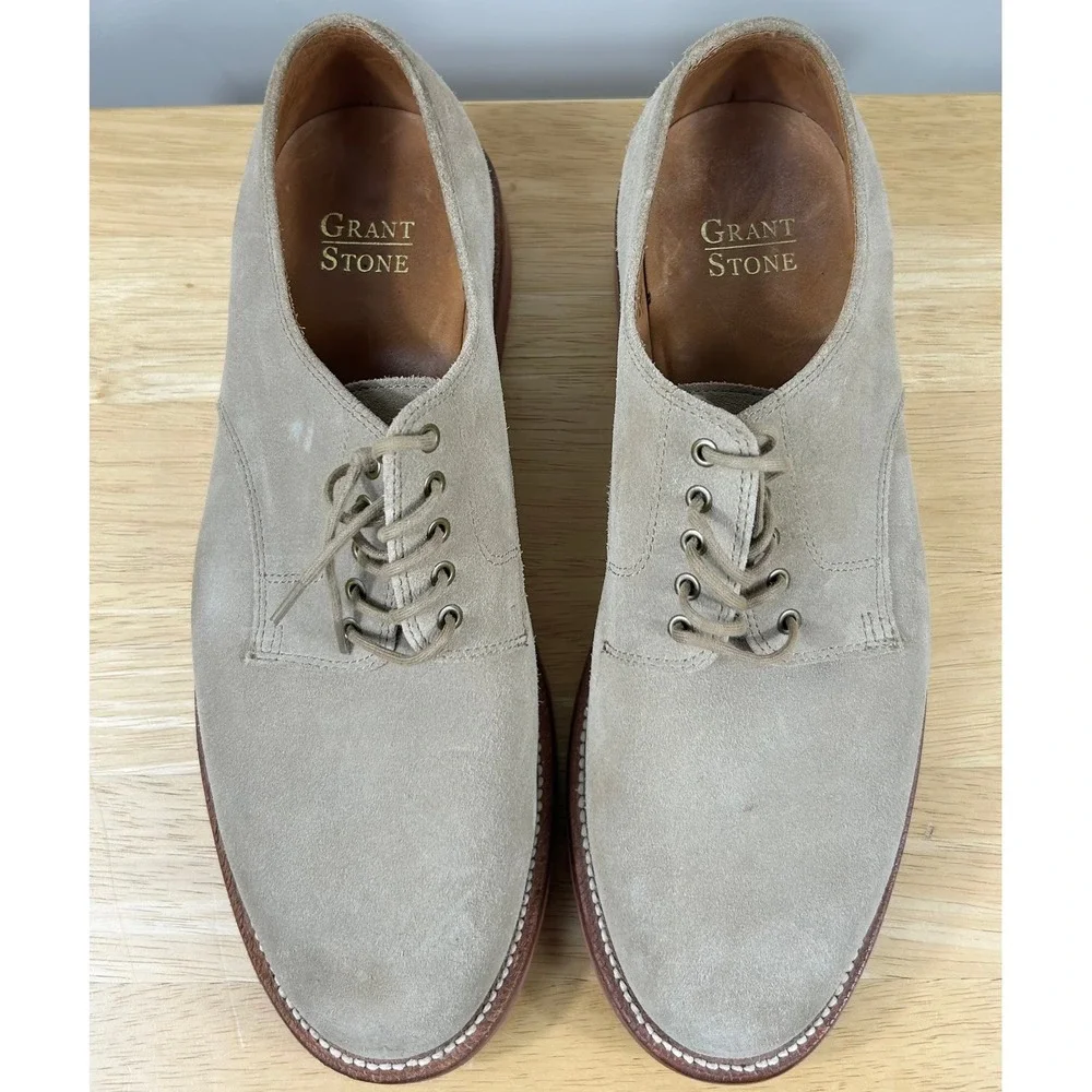 Grant Stone Derby Shoes Mens 10D Sand Suede Dirty Buck Goodyear Welt Brick Sole
